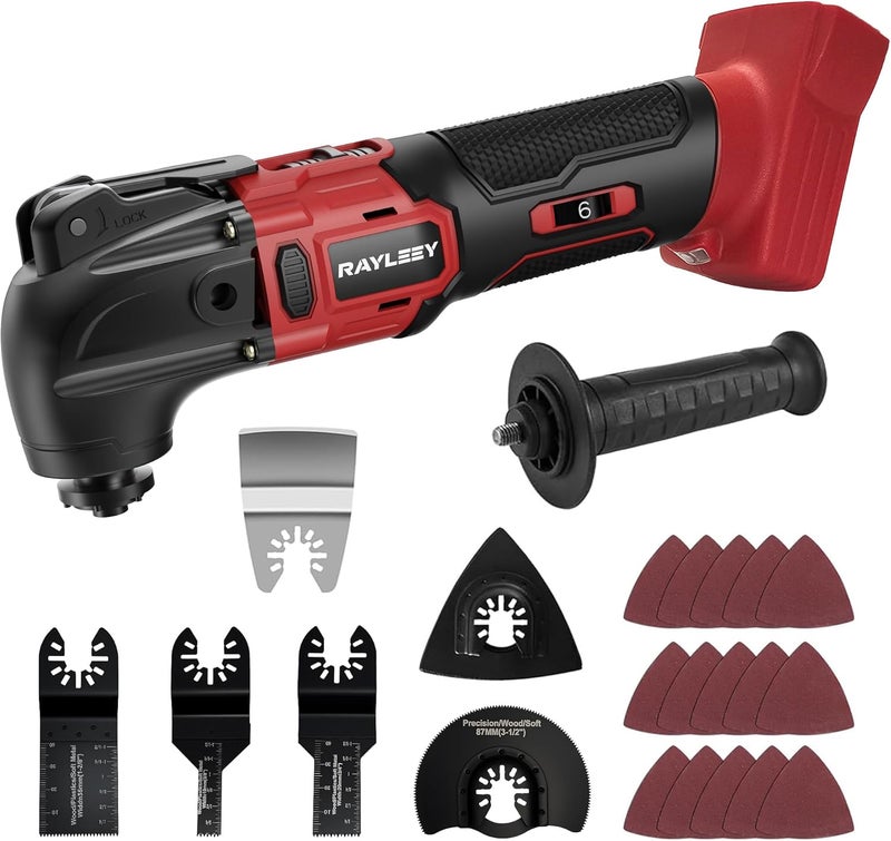 RAYLEEY Oscillating Multi-Tool Kit Compatible With MILWAUKEE 18V Battery,Cordless Oscillating Tools With Brushless Motor,6 Speed,22PCS Accessories,4° Oscillation Angle for Cutting/Grinding/Sanding(Tool Only) - Image 1